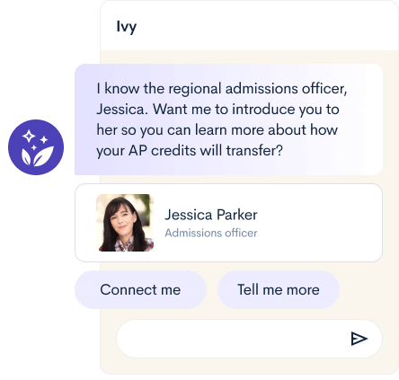 Conversation where Ivy introduces you to an admissions officer